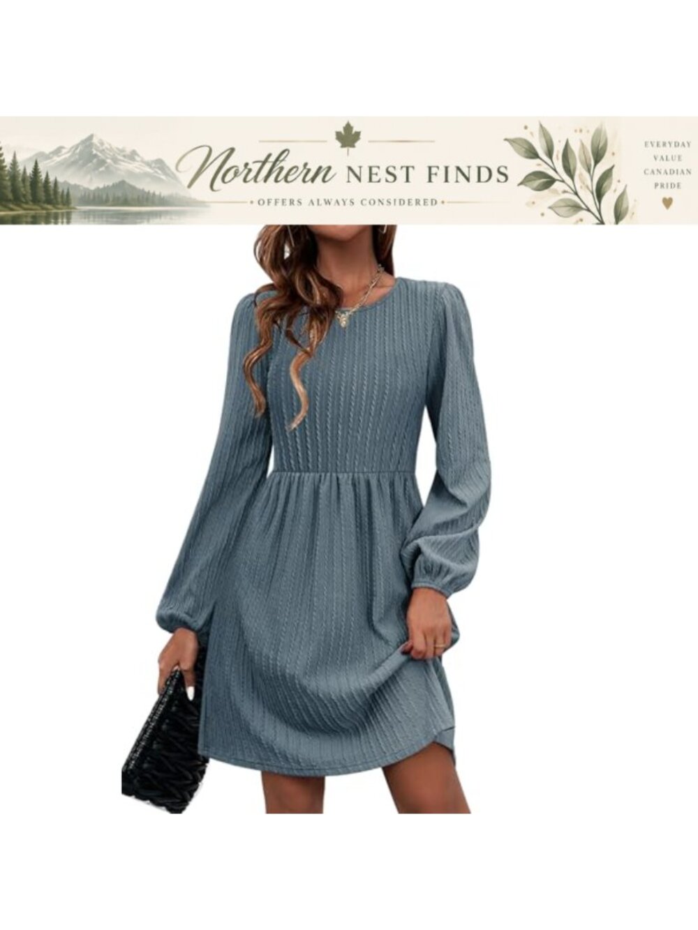 Knit Sweater Dress with Pockets Crew Neck Long Sleeve A-Line Casual